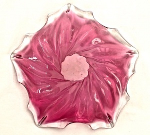 Hand Made Fluted Cranberry Art Glass Bowl circa 1960s